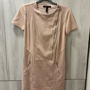 BGBG Blush Pink Short-Sleeve Suede Dress with Zip